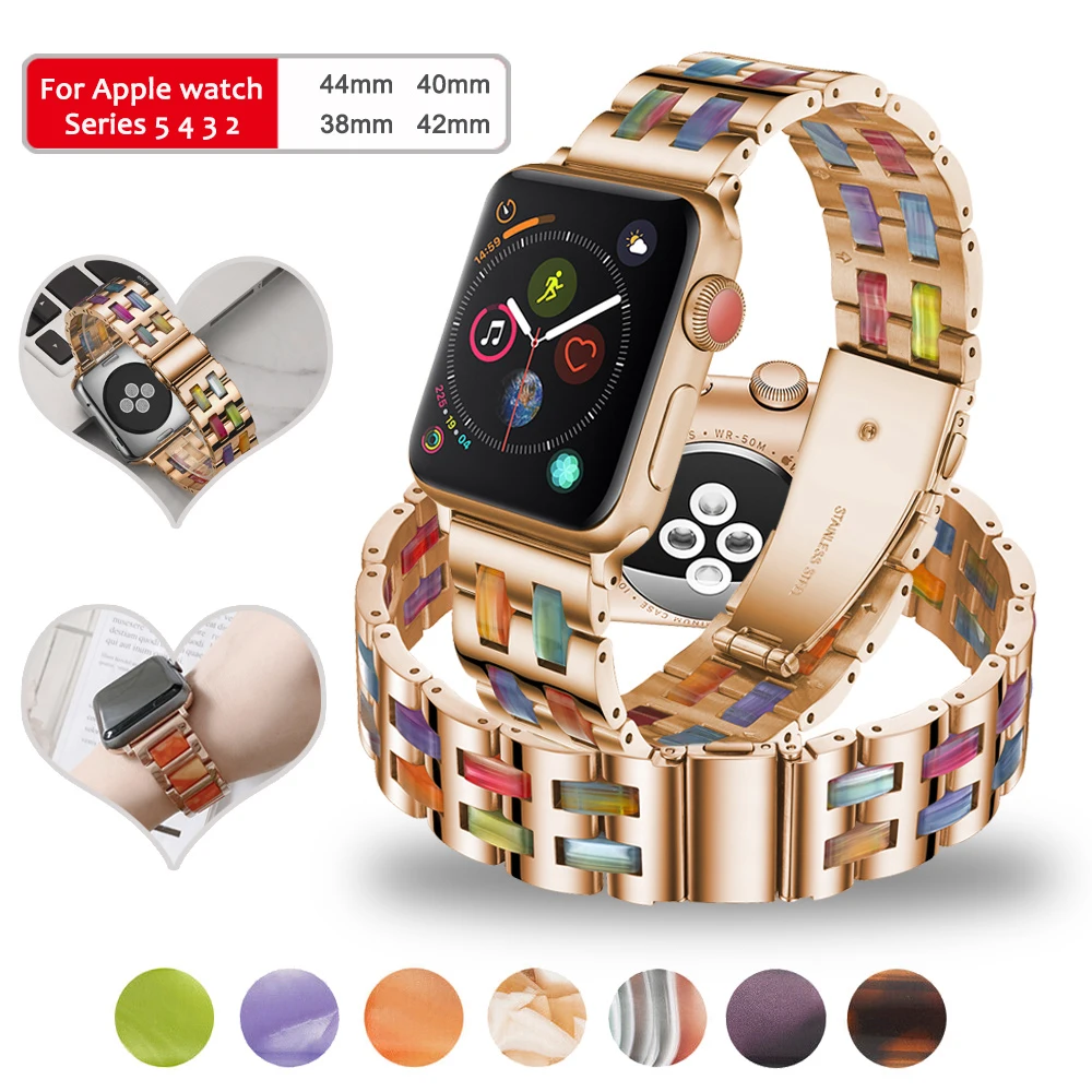 Luxury Resin Colorful strap for Apple Watch Band 40mm 44mm 38 42mm iWatch Series 5 4 3 Bracelet Stainless Steel Strap | Наручные часы