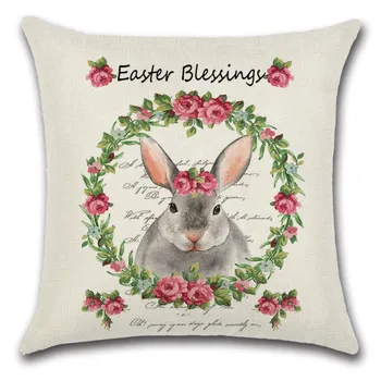 

Pillow Case Cute Rabbit Truck Easter Print Happy Egg Rabbit Throw Nordic Room Home Car Sofa 45 X 45cm Cushion Cover Decoration