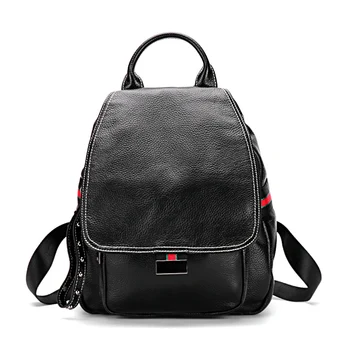 

YILUNXI Lady Genuine Leather backpack Female black zipper backpacks Woman's solid color bag Woman Multi-pocket bags luxury bag