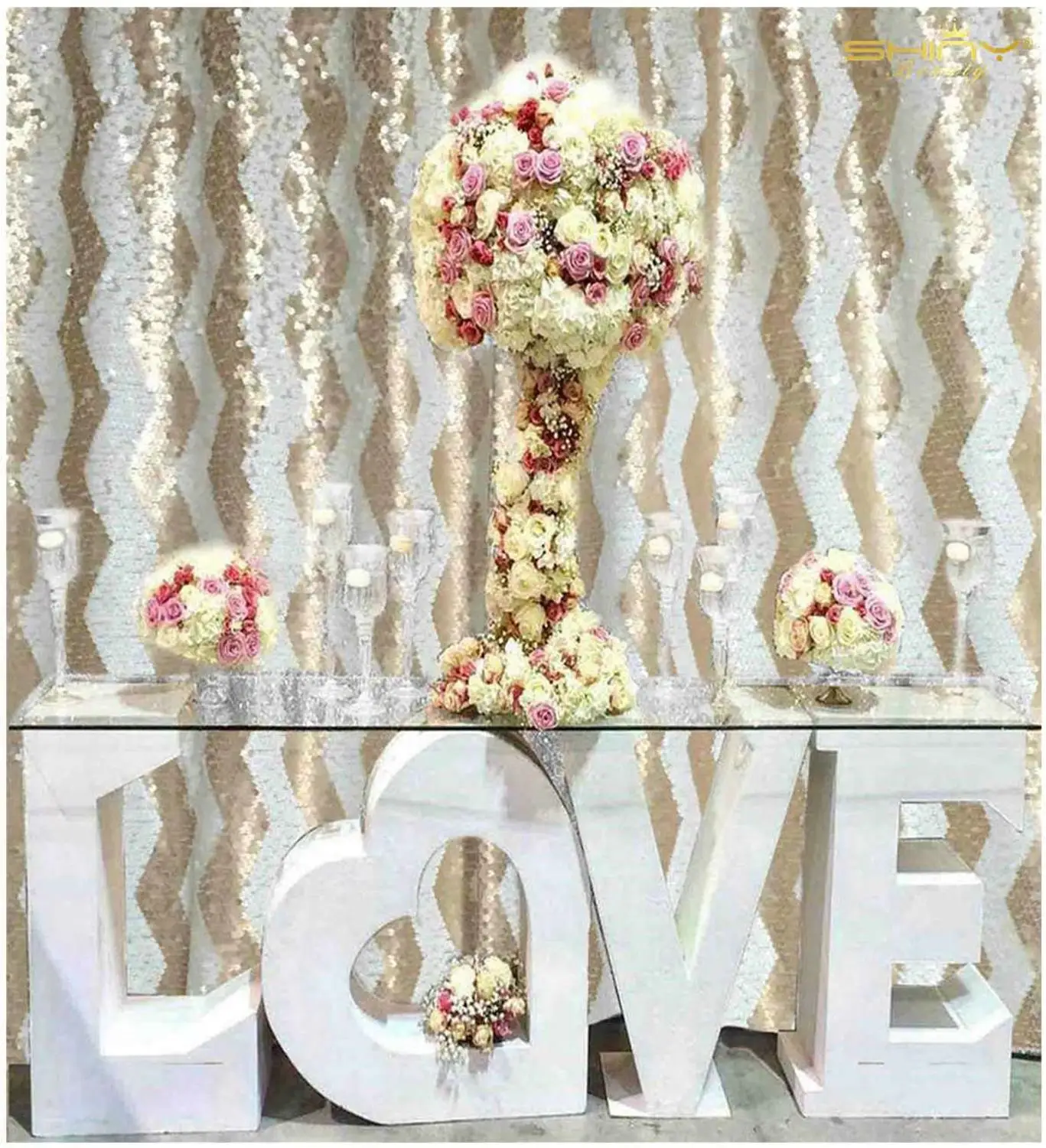 

Shinybeauty Champagne Chevron Sequin Wedding Decoration Curtain Wedding Stage Decoration Materials-M190726