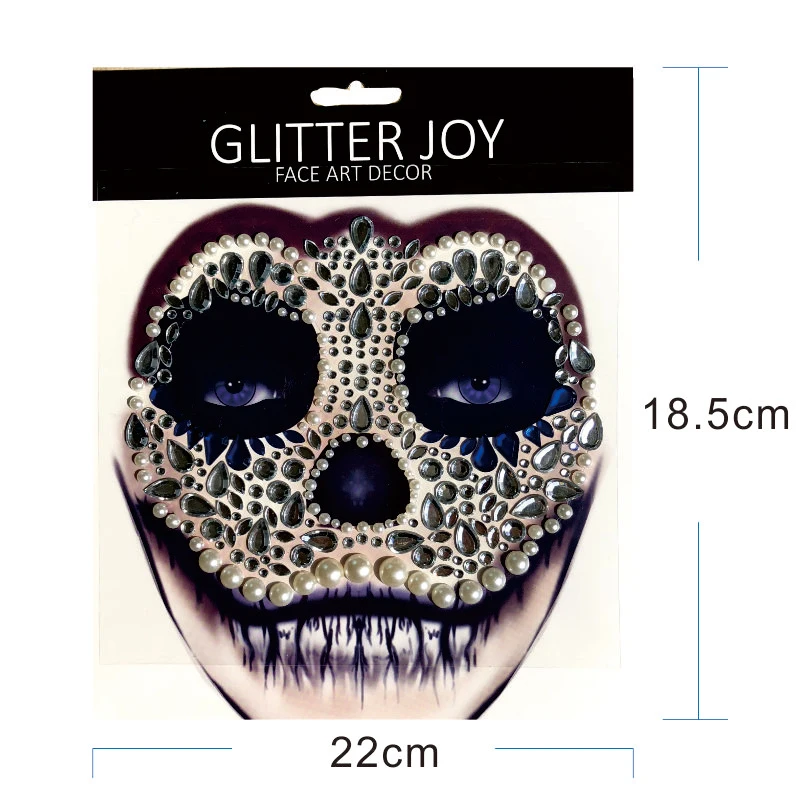 HFG03 1pc Skull Makeup Inspired Party Face Gem Sticker Body Paint Decor for Halloween Dressing Party Carnival Holiday Gift