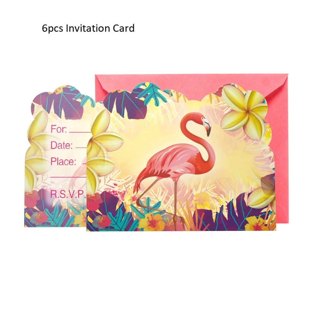Фламинго вечерние одноразовая бумажная посуда салфетки под чашки скатерть баннер для дня рождения, свадьбы события вечерние поставки - Цвет: 6pcs Invitation Card