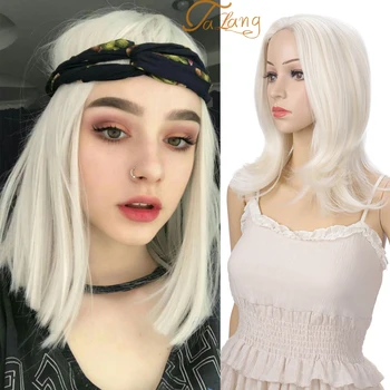 

TALANG Blonde Front Lace Wig Lady Synthetic Long Straight Hair Wig Gray Brown Cosplay Wig