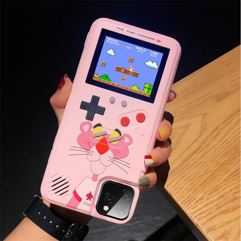 Pink leopard Полноцветный дисплей GameBoy чехол для телефона для iphone 11 Pro MAX чехол Ретро тетрис игра задняя крышка для iphone XS MAX 6 7 8 plus X XR - Цвет: Pink leopard