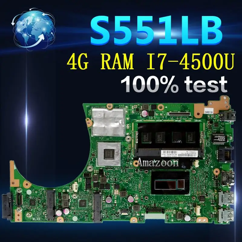 Amazoon S551LB Laptop motherboard For Asus S551LN S551LD S551L Test original mainboard 4G RAM I7-4500U GT840M-2G | Компьютеры и офис