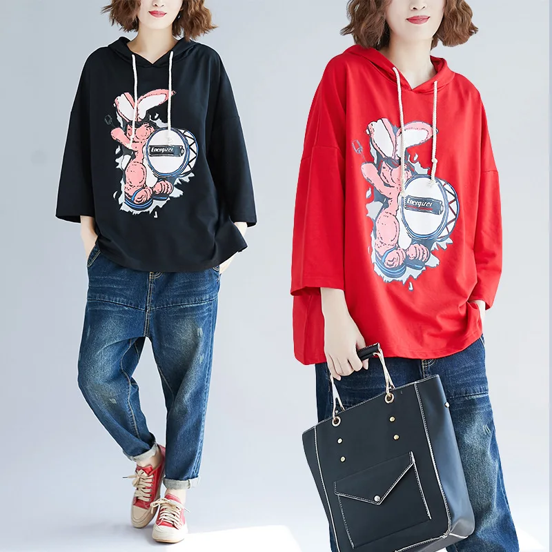 

2018 Spring Summer New Style Loose Cotton Linen Large Size Dress 200 of Fat Mm Printed Hoodie Batwing Shirt T-shirt