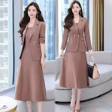 

2022 New Fashion Spring SummerTwo Piece Suit PlusSize Korean Style Loose ThinSuitJacket + Strappy Dress For Women Office Suit