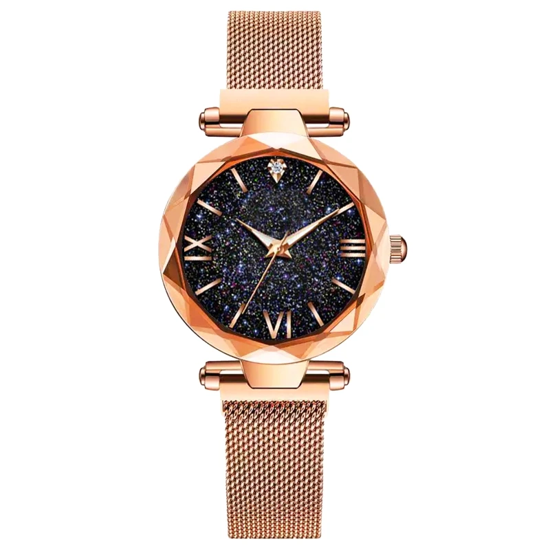 Dropshipping Luxury Women Watches Magnetic Starry Sky Female Clock Quartz Wristwatch Fashion Ladies Wrist Watch Relogio Feminino - Цвет: Rose Gold