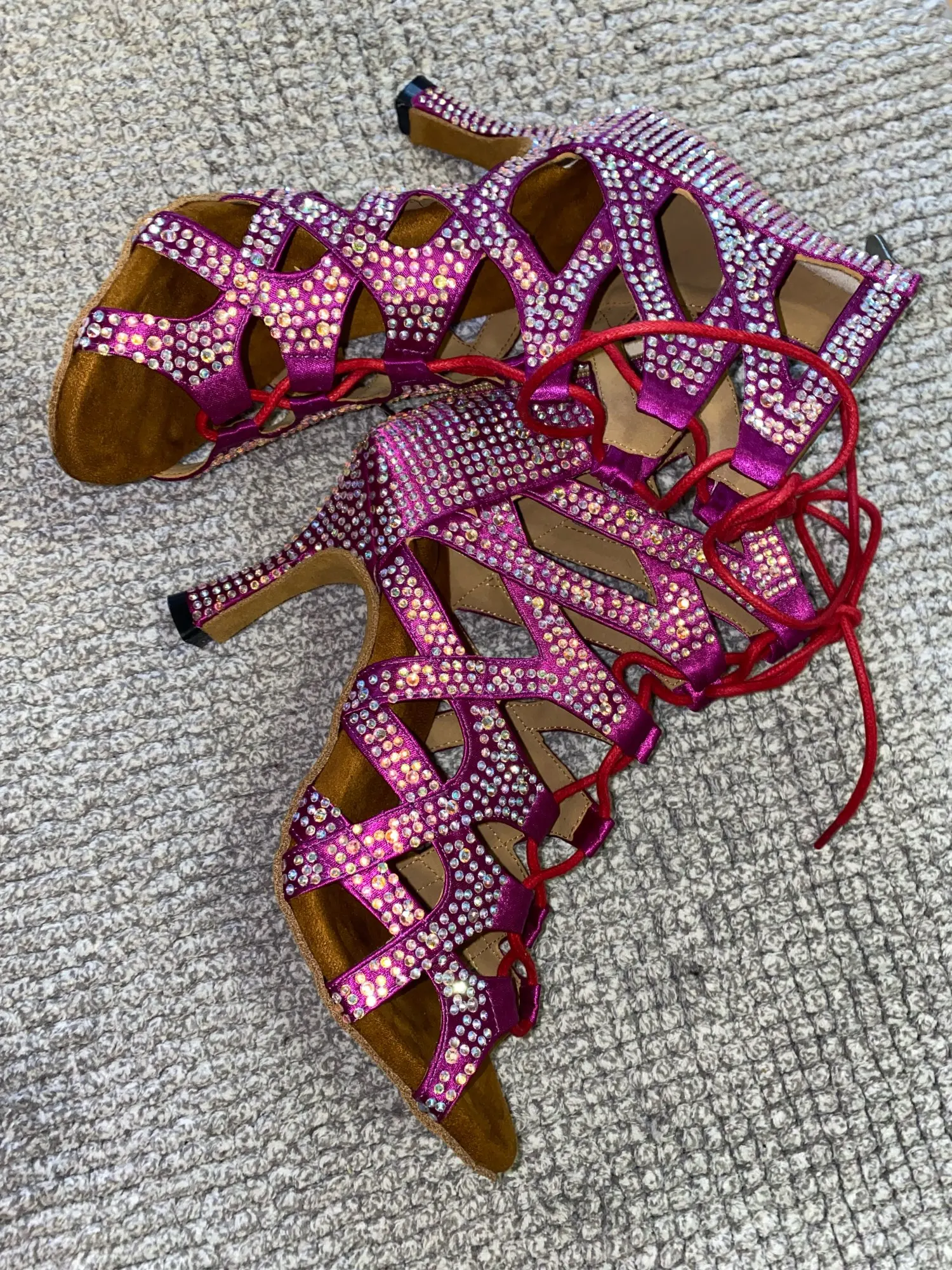 Latin Dance Shoes For Women Dance Shoes Cuban Heel Ballroom Shoes Women Dancing Boots Rhinestones Dance Sandals Jass Dance