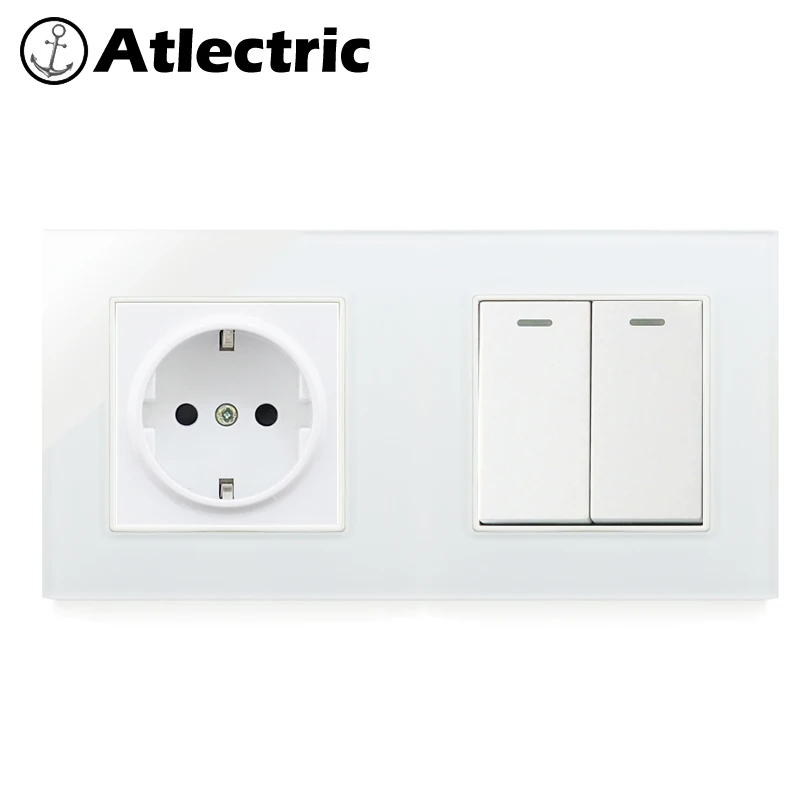 Atlectric ЕС/DE розетка питания Двухстенная розетка 1 2 3 4 банды ВКЛ/ВЫКЛ Выключатель света Лампа кнопка света закаленное стекло панель розетки переключатель,кнопки кнопка включения