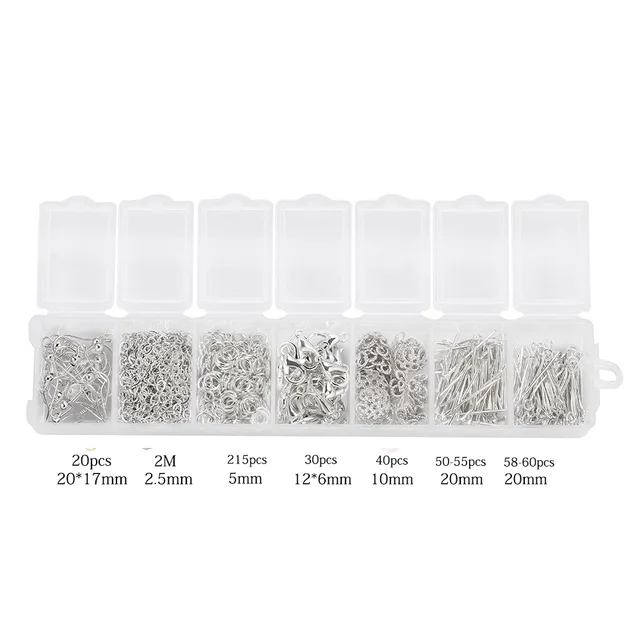Alloy Accessories Jewelry Findings Set Repair Tools Lobster Clasp Open Jump Rings Earring Hooks for DIY Jewelry Making Supplies Silver