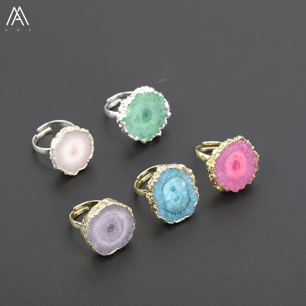 Подсолнечник Drusy Agates регулируемое кольцо для женщин, ювелирные изделия для рукоделия, гальваническое подсолнечное Druzy, Geode женские свадебные кольца YT-167AMAJ