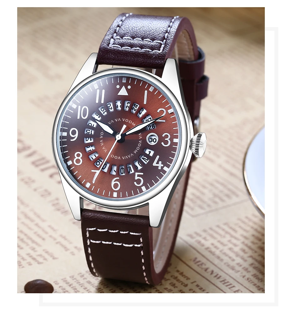 Airplane Sports Military Blue Dial Pilot Calendar Men Wristwatch Chronograph Fashion Casual Brand Army Brown Leather Watches