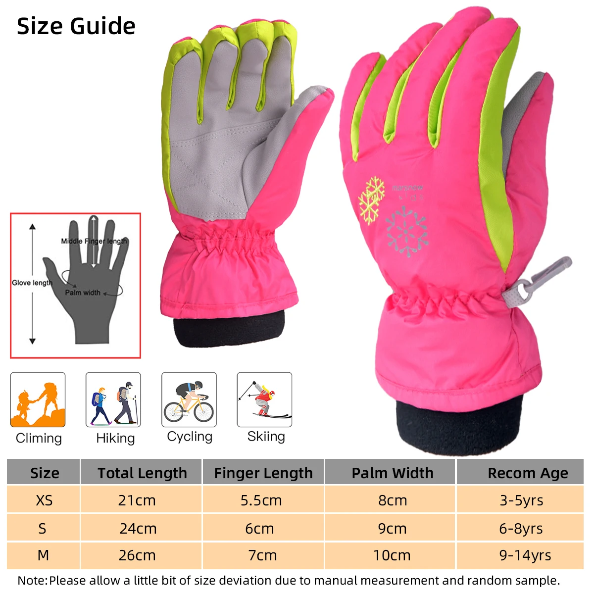 Puseky Children Kids Boys Girls Gloves Outdoor For Winter Warm Waterproof Windproof Thick Ski Glove Cartoon snowflake