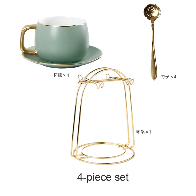 Green 4 piece set Скандинавские керамические кофейные чашки набор шесть-цветные матовые чайные чашки набор блюдце и ложка чайные вечерние домашние офисные кафе Веселые подарочные кружки - Цвет: Green 4 piece set