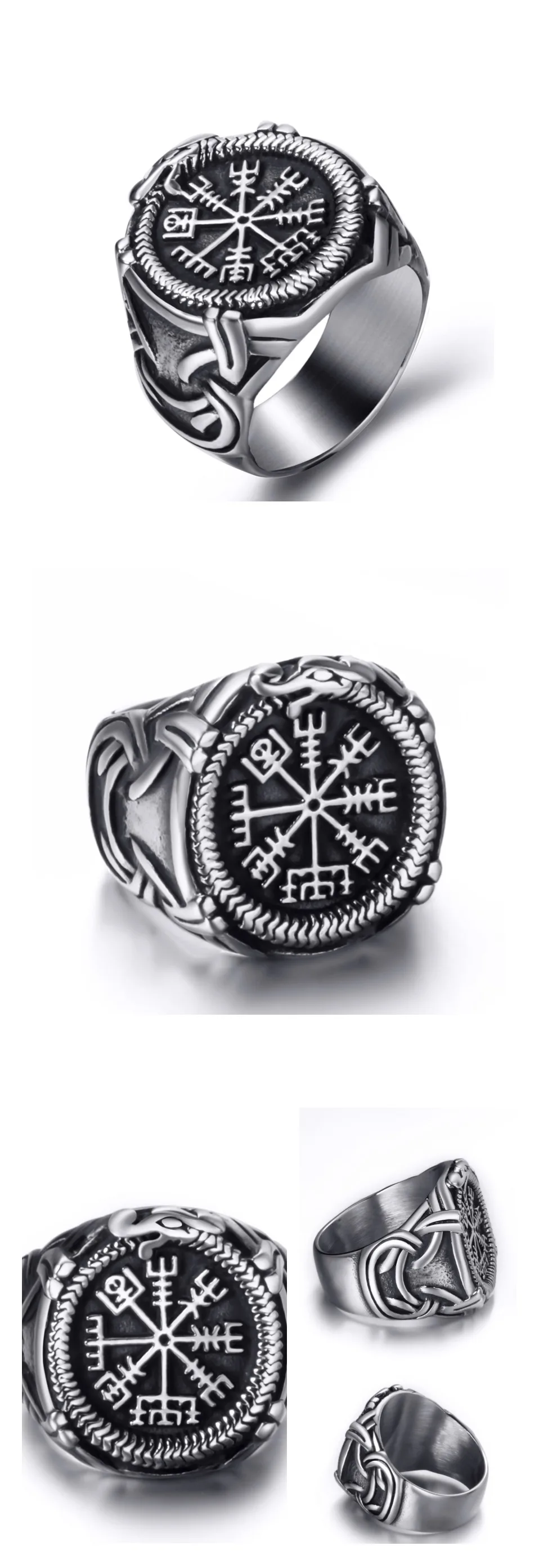 Elfasio Viking Valknut пиратский компас Norse скандинавский текстовый символ мужское кольцо из нержавеющей стали Винтажные Ювелирные Изделия