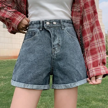 

2020 Summer New Thin Loose Wide Leg Solid Vintage High Waist Shorts Women Fashion Ladies Jeans Denim Shorts Bottoms 9406 50