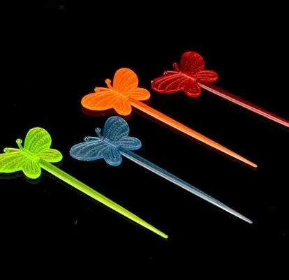 A plastic 200 шт одноразовые тарелки в форме бабочки, фруктовые вилки, палочки, ужин, зубочистка, Коктейльные Палочки, буфет, кекс, топперы, вечерние принадлежности - Цвет: A plastic
