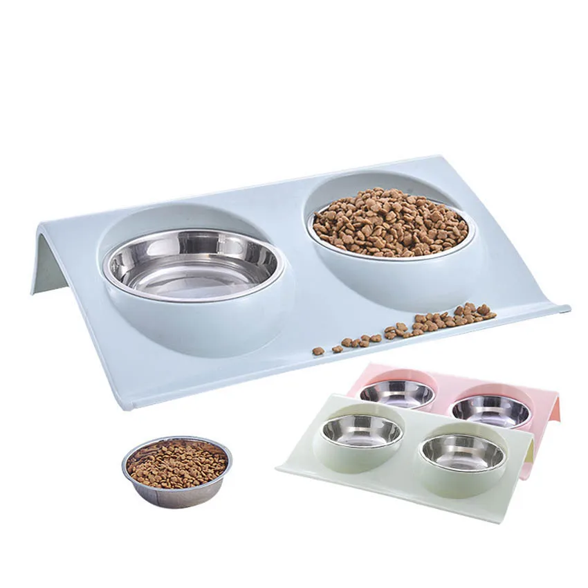 Stainless Steel Dog Bowl Double Puppy Food Water Feeder Portable Anti-Fall Feeding Bowls For Medium Large Dogs Pet Products