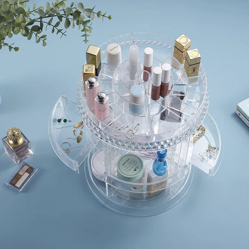

2018 New Style Plastic Rotating Makeup Storage Box Creative Desktop Diamond Lipstick Large Size Storage Shelf