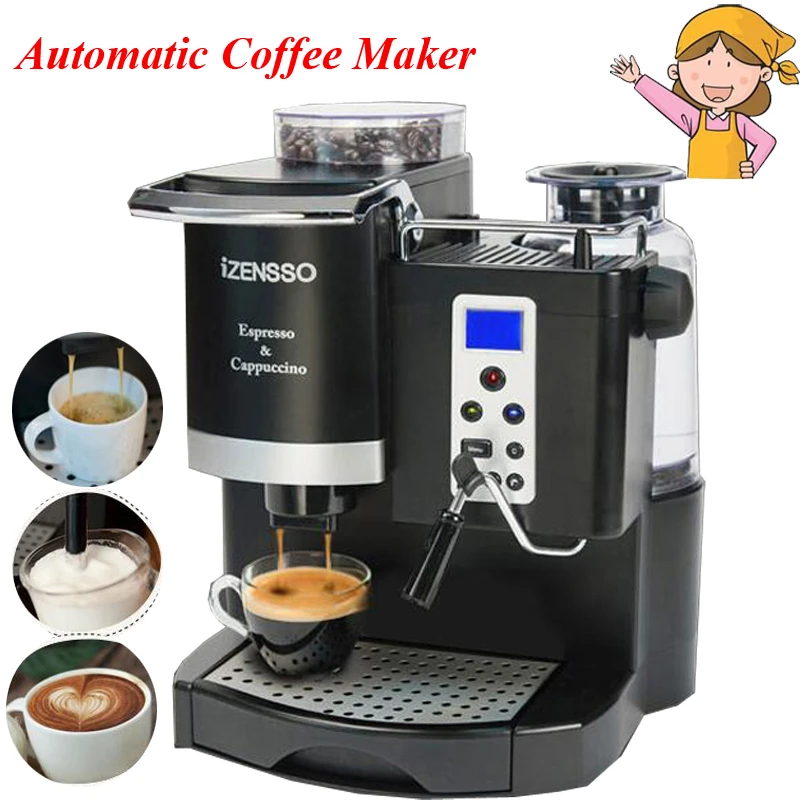 Cafetera automática con capacidad de tanque de 1.4L, máquina de café con grano de molienda y leche de espuma, 1160W, envío gratuito|Máquinas de café| - AliExpress