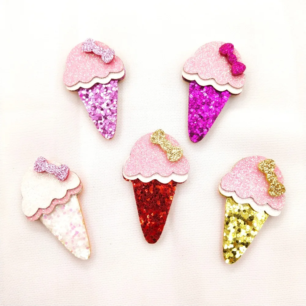 20pcs/lot Shiny Ice Cream Padded Felt Applique for Children Headwear Hair clip Accessorie and DIY Crafts Garment Accessoires