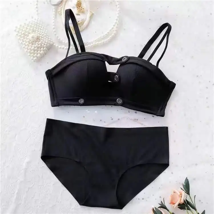 plus size bra and panty sets Sexy Lingerie Women's Small Breasts Gather And Adjust The Breast-up Bra New 2022 Hot Style No Steel Ring Black Bra Set bra and thong set