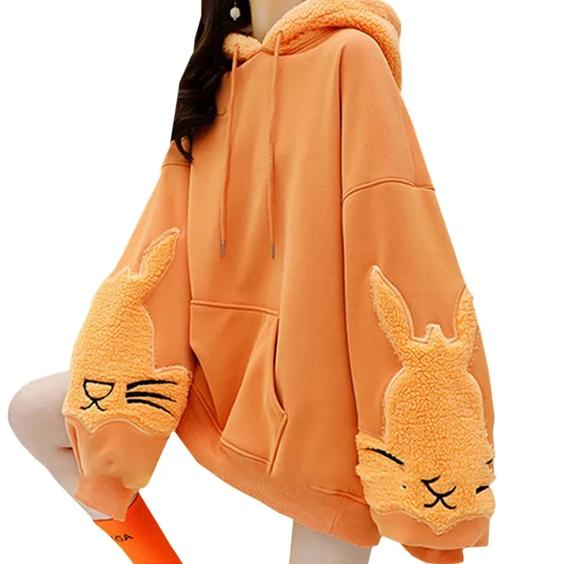Толстовка Женская зимняя с вышивкой Модный свитшот мультяшной в стиле Харадзюку