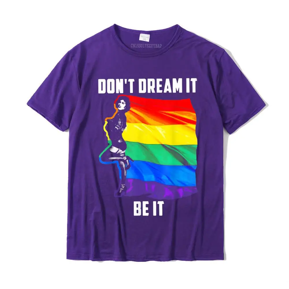 Normal Tops & Tees 2021 Crewneck Fashionable Short Sleeve Cotton Men Top T-shirts Camisa Tee-Shirts Free Shipping Don't Dream It Be It LGBT Flag T-Shirt__MZ14794 purple