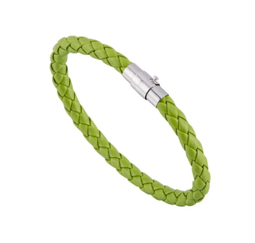 as photo Handmade PU bangle bracelets For Unisex Women Men Classic Braided Leather Steel Magnetic Clasp Bracelet viking - Окраска металла: as photo