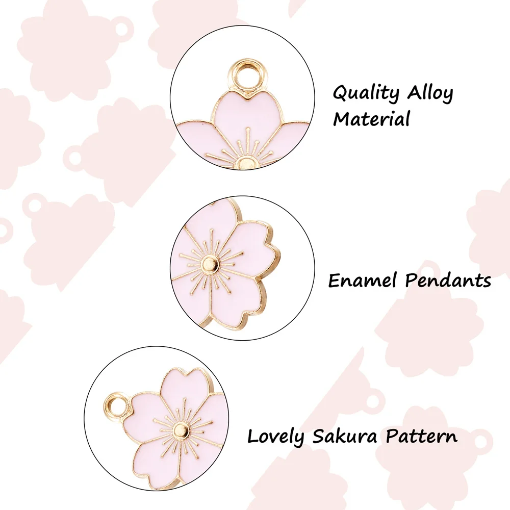 10Pcs Pink Sakura Flower Alloy Enamel Charms Pendants Jewelry Making Earrings Necklace Key Chains Jewelry Accessories stainless steel charms,silver charm,silver charms,enamel charms,jewelry charms,metal charm,alloy enamel charms,crystal charms