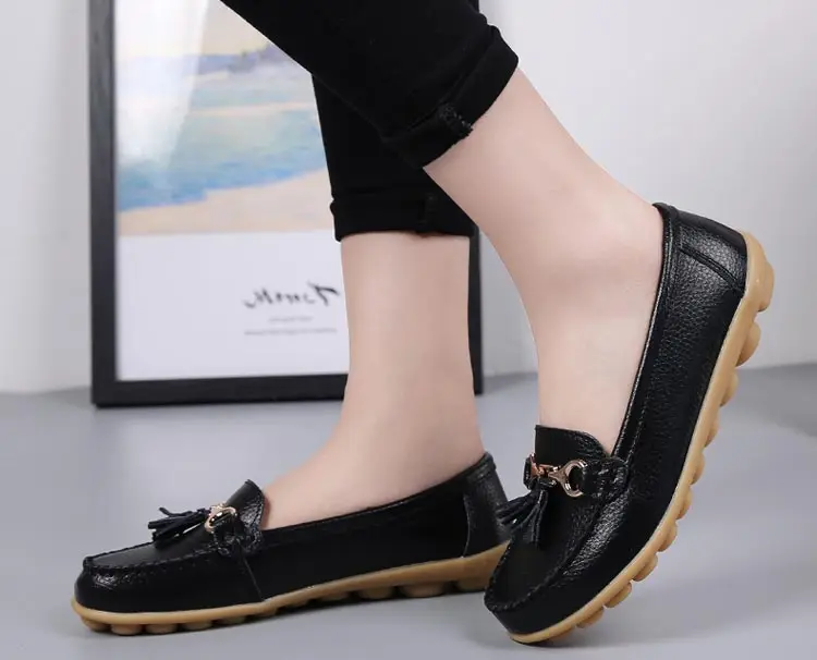 Женская повседневная обувь на плоской подошве; коллекция 2019 года; модная обувь из натуральной кожи; женская обувь с круглым носком; удобные