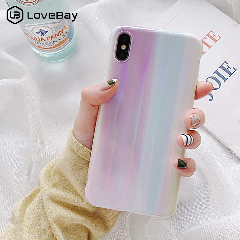 

Lovebay Laser Gradient Rainbow Color Phone Case 6 6s 7 8 Plus X XS XR XS Max 10 Soft IMD Silicone Back Cover For iPhone 7 Coque