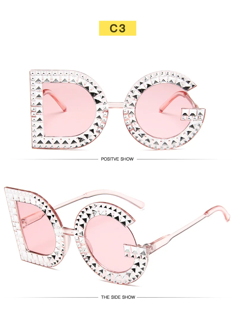 New trend big frame letter sunglasses retro diamond sunglasses female street shooting anti-ultraviolet advanced glasses uv400 rectangle sunglasses