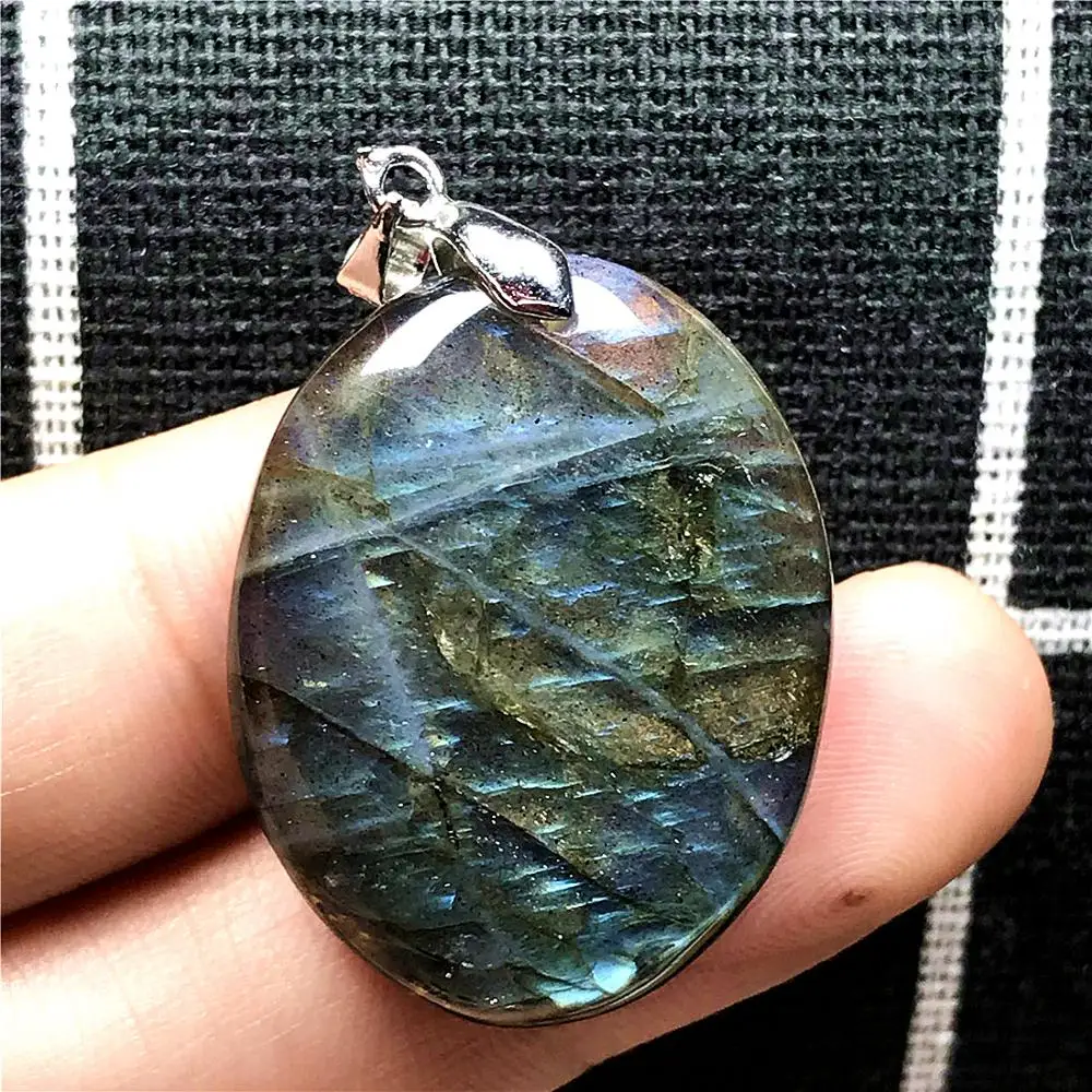 

Top Natural Labradorite Pendant For Woman Man Blue Light Crystal 30x24x8mm Oval Beads Silver Reiki Stone Fashion Jewelry AAAAA
