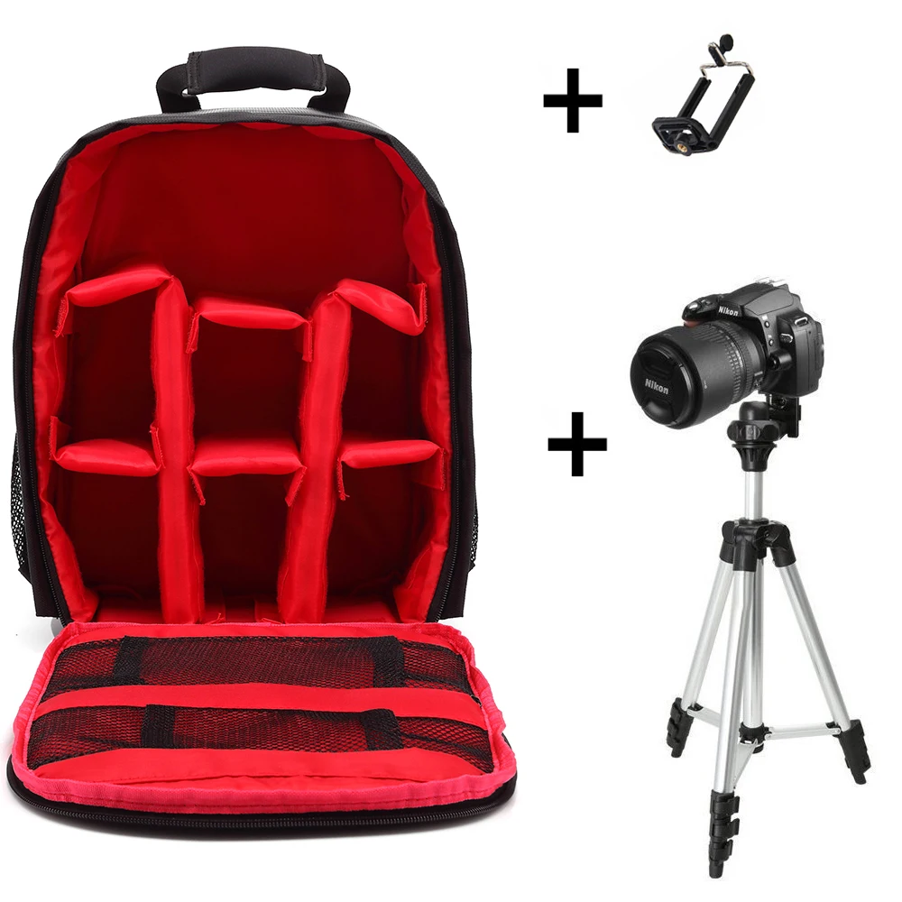 Red 65cm tripod Многофункциональная камера рюкзак видео цифровая DSLR сумка Водонепроницаемый Открытый камера фото сумка чехол для Nikon/для Canon/DSLR - Цвет: Red 65cm tripod