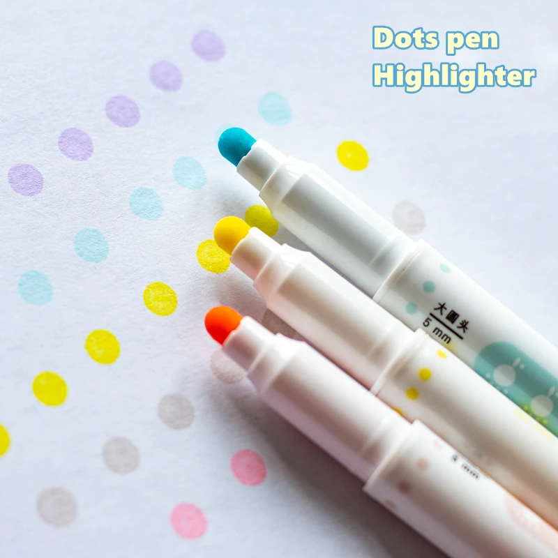 

6pcs Color Dots Highlighter Pen Set Dual Side Fine Liner & Spot Marker Pens for Drawing Painting Office School Supplies A6279