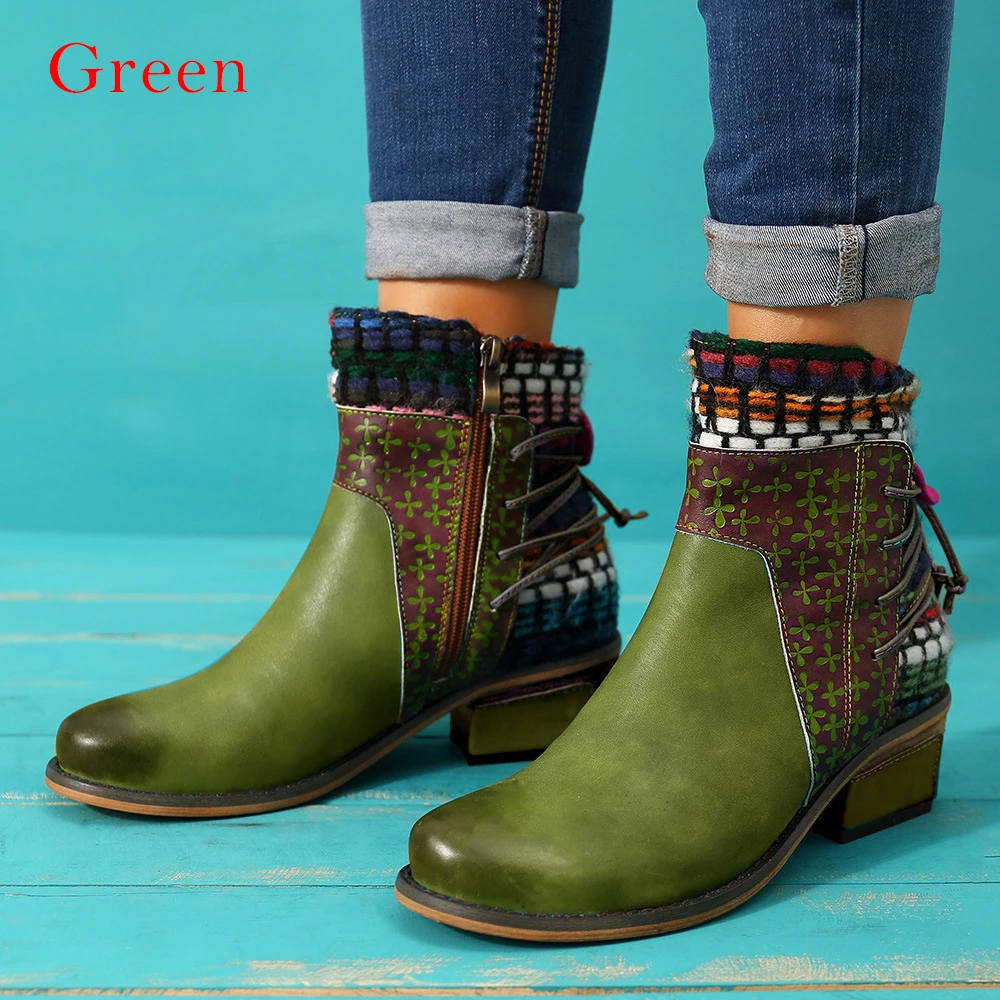 Г., женские ботильоны обувь в богемном стиле на среднем каблуке с круглым носком женские ботинки из искусственной кожи, Chaussure zapatos mujer