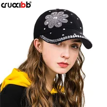 CRUOXIBB женские блестящие бейсбольные кепки шипованные кристаллы, стразы цветочный Регулируемый головной убор Хип Хоп Snapback cap s летняя шляпа