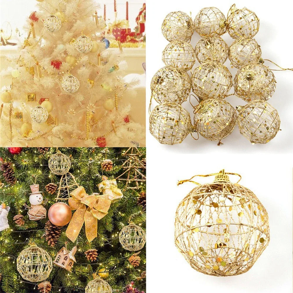 6 шт., 5 см, 6 см, Рождественская елка, золотые шары украшния, Висячие вечерние украшения с блестками, украшение, подвески, домашний декор#20