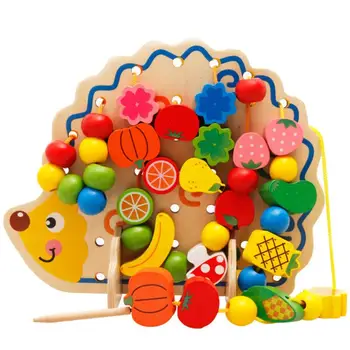 

Hedgehog Animal Wooden Fruit Beads Exercise Judgment and Discrimination Creative Cartoon Stringing Balls Game Toys