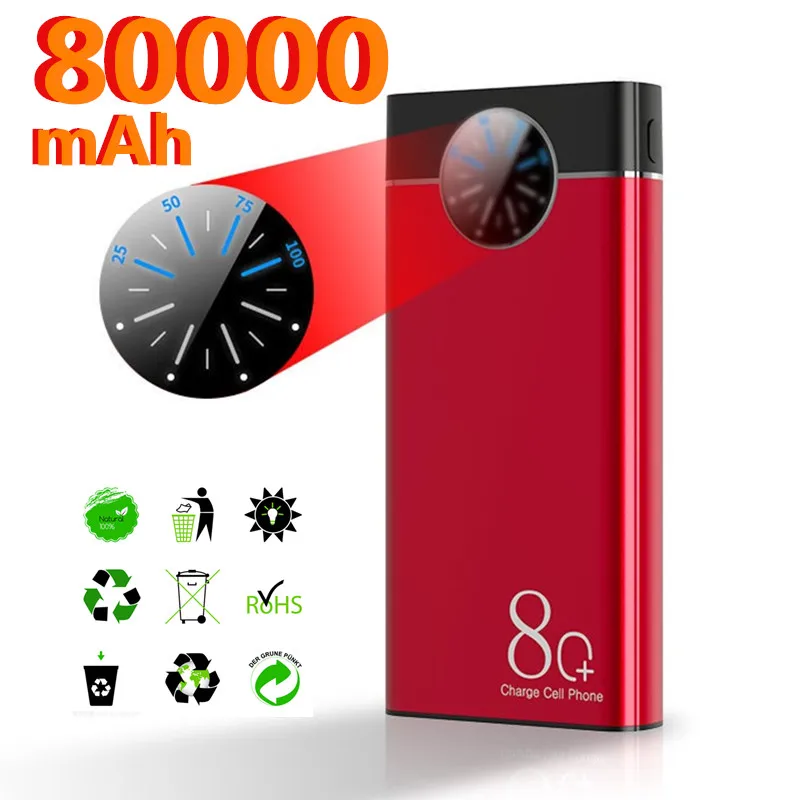 Внешний аккумулятор большой светодиодный кости на 80000 мА · ч с цифровым дисплеем |