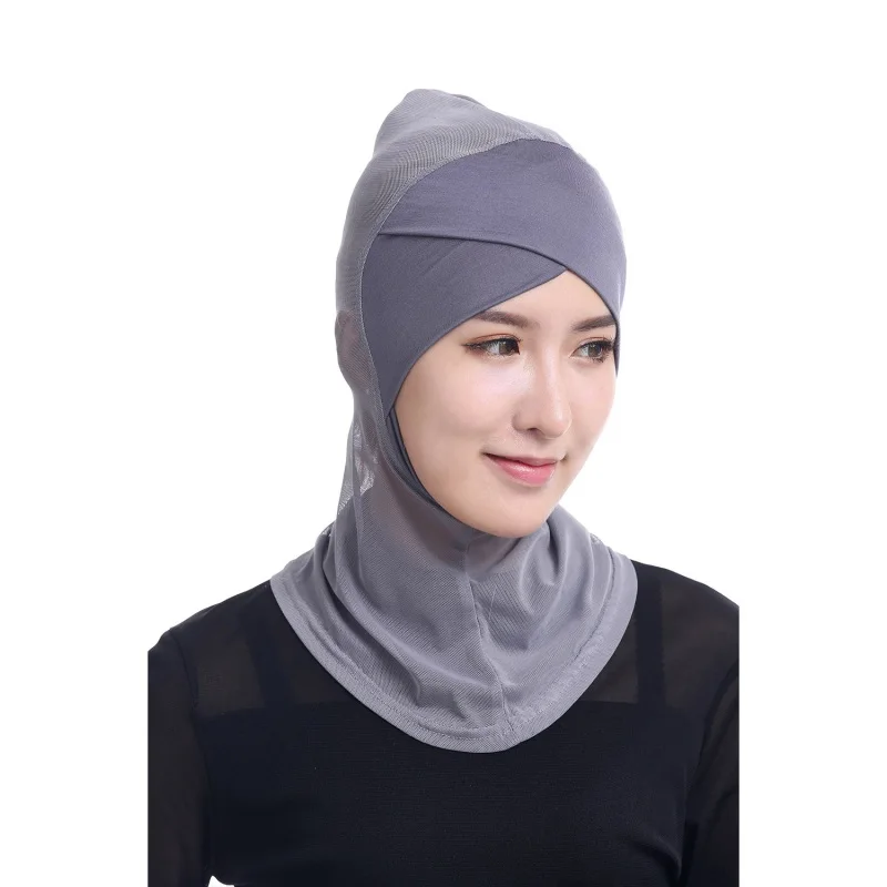 Женский мусульманский хиджаб подхиджабник ниндзя голова исламский платок дамская шляпа без полей шапка шарф NS - Цвет: Серый