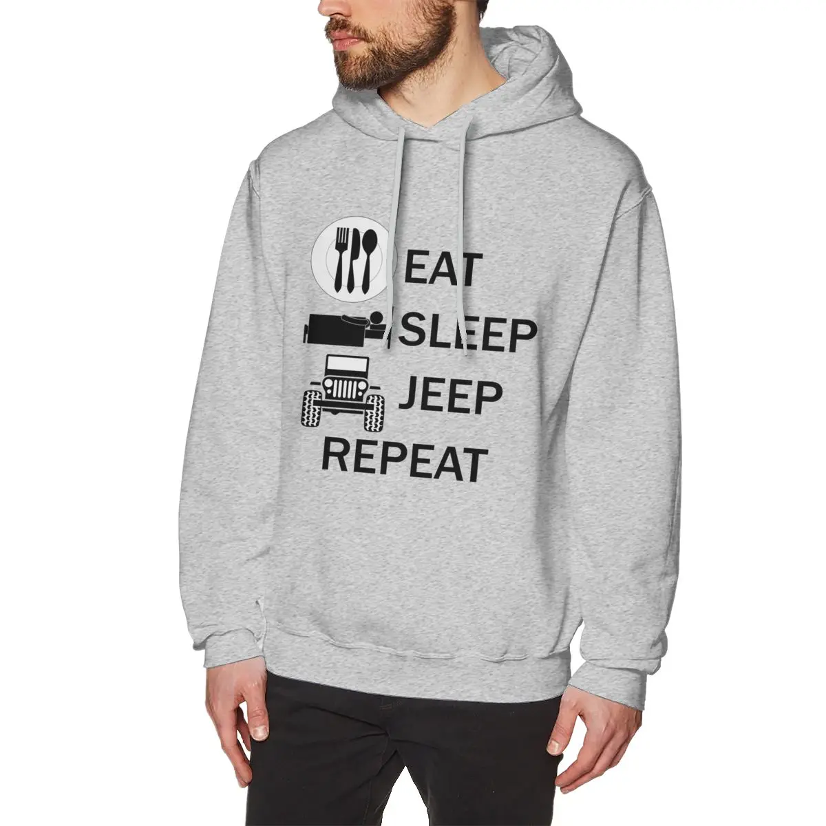 gray EAT SLEEP JEEP Повтор толстовки для мужчин рок-н-ролл Толстовка хлопок - Цвет: gray