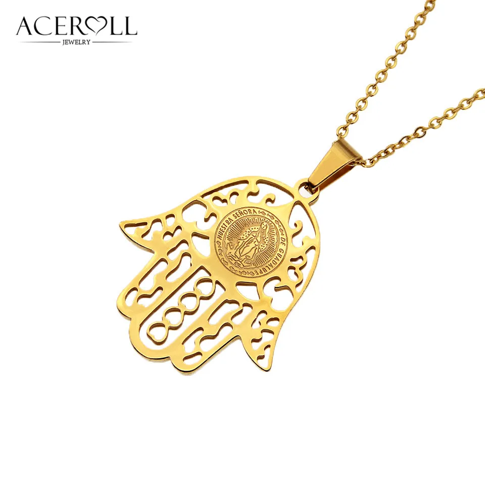 Нержавеющая сталь католические серьги и подвеска ACEROLL ожерелье с медалью пальмы