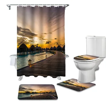 

Long Bridge Pier Morning Light Shower Curtains Set Bathroom Waterproof Shower Curtain Bathroom Set with Shower Curtain and Rugs