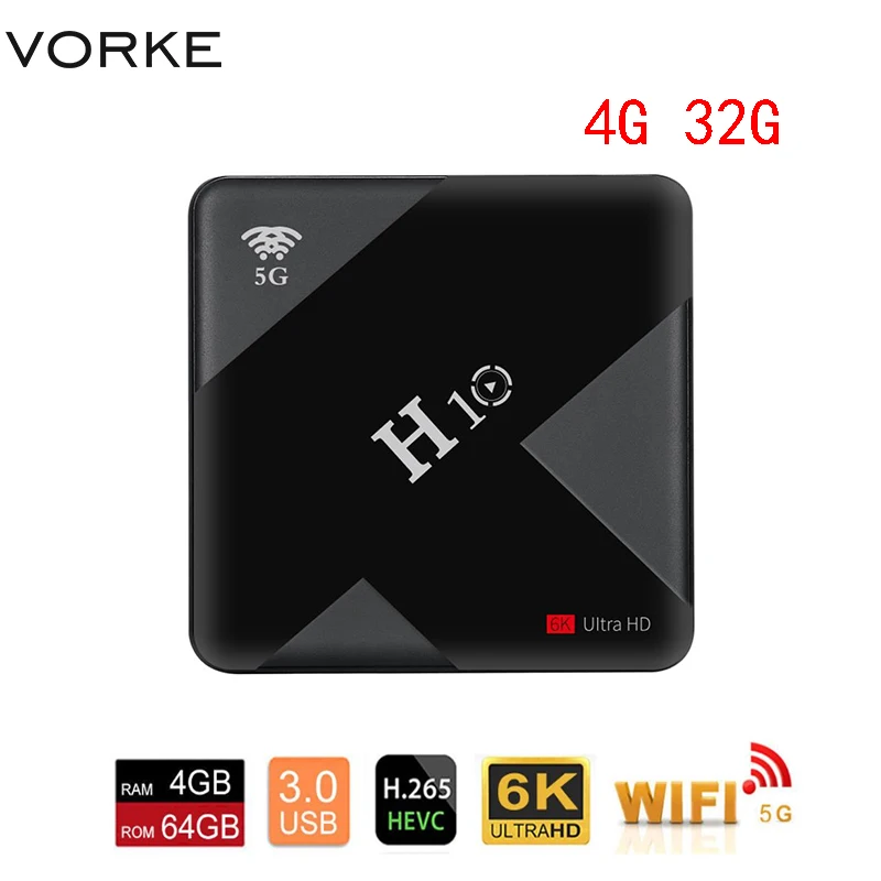 ТВ-бокс Vorke H10 Android9.0 Allwinner H6 4G/32G 2,4G+ 5G WiFi 100 Мбит/с LAN USB3.0 - Цвет: 4G 32G