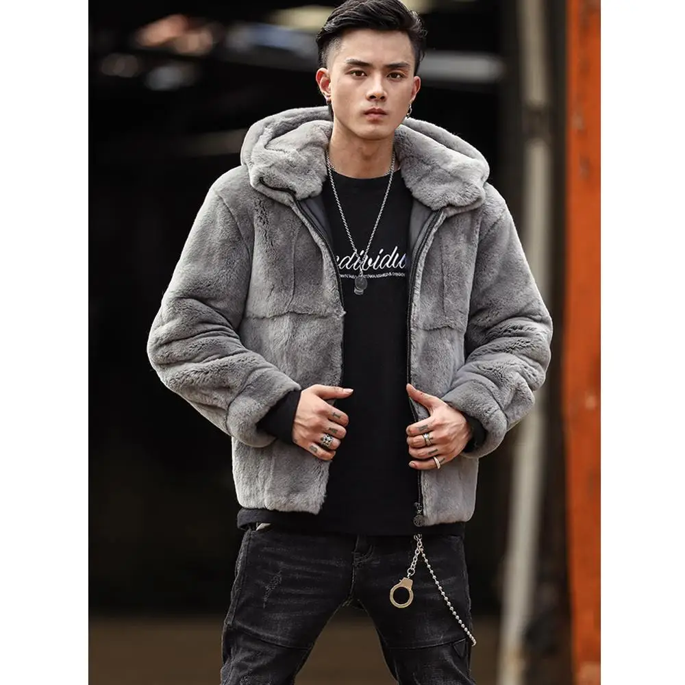 men's rabbit fur hoodie