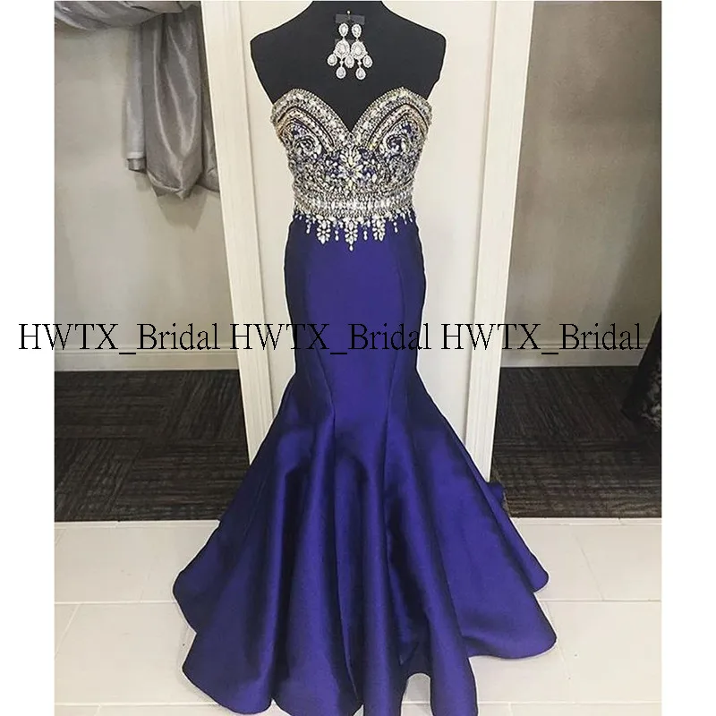 royal blue HWTX_Bridal, роскошное вечернее платье с кристаллами и бисером, королевское синее атласное длинное платье-русалка, платья для выпускного вечера, вечерние платья для торжественных случаев на заказ - Цвет: royal blue