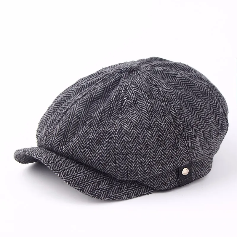 

2019new Octagonal Cap Newsboy Beret Hat Autumn And Winter Hats For Men's Coffee Color Handsome Plaid Casual Hat Beret Cap